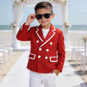 Ensemble de costume pour garçons, blazer rouge à double boutonnage pour mariage et fête |   Blazer formel pour enfants avec pantalon blanc - Product Image 1