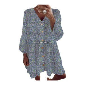 Vestido de algodón indio con estampado a mano para primavera/verano, para mujeres y niñas, ideal para oficina, fiestas, con hermoso estampado a mano. - Product Image 4