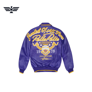 EMPIRE TREND WEARS Unisex <b>Purple</b> PU <b>Varsity</b> Bomber <b>Jacket</b> Windproof Embroidered Logo Zipper Closure Stand Collar Casual Winter - Product Image 5