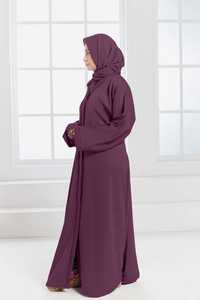 Elegant <b>Purple</b> <b>Plus</b> <b>Size</b> Abaya Women Long Sleeve Floor Length Modest Islamic <b>Dress</b> Solid Color Loose Fit Breathable Quick Dry - Product Image 3