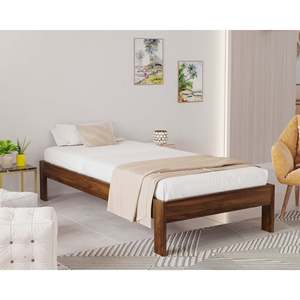 Lit simple Deewan en bois d'ingénierie Roverb, design minimaliste en érable brun, sans coffre de rangement - Product Image 6