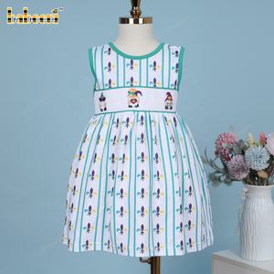 Mardi Gras Impreso Casual Baby Girl Dress Hand Smocked ODM Ropa para niños para la primavera de largo de la primavera de la Length-BB3449 - Product Image 2