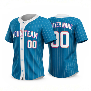 Maillot de baseball rayé personnalisé à manches courtes, boutonné sur le devant, en polyester respirant, unisexe, pour adulte, coupe classique, personnalisable - Product Image 5