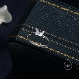 925 Sterling <b>Silver</b> 14K Gold Luxury Minimalist Butterfly <b>Ring</b> <b>Adjustable</b> Size Dainty Nature Inspired Design Engagement Wedding - Product Image 5