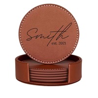 Sous-verre en cuir gaufré de luxe, monogrammé, pour mariage, anniversaire, entreprise - Cadeau personnalisé