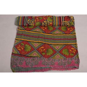 Handmade <b>Indian</b> Floral Kantha Quilt Boho Vintage Cotton Reversible <b>Throw</b> Blanket Bedspread Chic Decor - Product Image 4