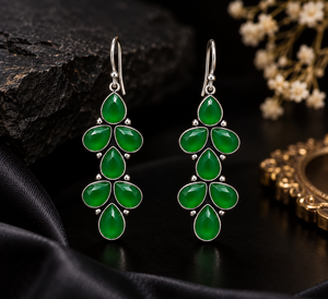 Wholesale Oxidized Silver <b>Green</b> Stone Fashion Dangle Earrings Long <b>Chandelier</b> Drop Earrings for Women - Product Image 4