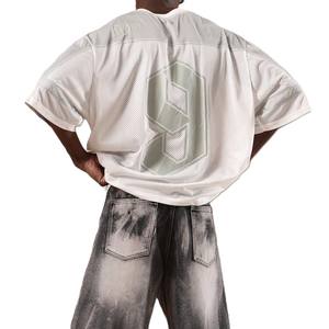 Camiseta de fútbol americano de malla extragrande para hombre, cuello en V, hombros caídos, ajuste relajado, estilo urbano, top deportivo, OEM personalizado - Product Image 2