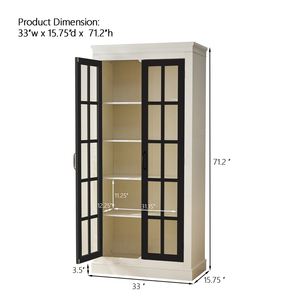 Armario despensero independiente estilo rústico 71.2 con puerta de cristal, vitrina con ventana de celosía y armarios para vajilla - Product Image 2