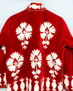 Handmade Velvet Floral Embroidered Jacket | Unisex Luxury Artisan Winter Bomber - Product Image 2