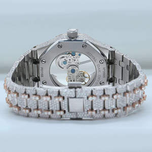 Reloj de Lujo para Hombre, Estilo Hip Hop, con Esfera Esqueletizada Completamente Adornada con Diamantes VVS Cultivados, Cuarzo de Dos Tonos, Caja Cuadrada de 41 mm, Acero Inoxidable - Product Image 4