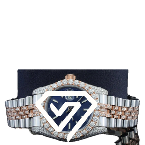 Montre de luxe pour homme avec cadran bleu 41 mm, diamants Moissanite, deux tons d'or, affichage de la date - Product Image 6