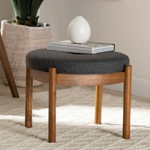 Modern Brown Velvet Fabric Small <b>Round</b> Ottoman Low Storage Accent <b>Stool</b> for Bedroom and Living Room - Product Image 3
