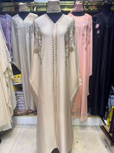Best Selling Umbrella Abaya Modest Dubai Beaded Sequined <b>Long</b> Sleeve Muslim Traditional Handmade Wedding Women Breathable V Neck - Product Image 6