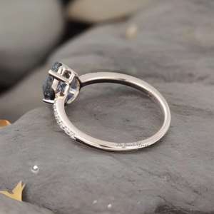 Pear Shaped Black Rutilated Quartz Engagement <b>Ring</b> Rose <b>Silver</b> Vintage Engagement <b>Ring</b> Half Eternity Diamond <b>Ring</b> Anniversary - Product Image 3