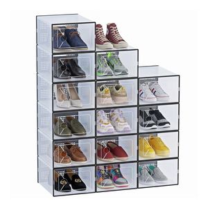 Scatola Portascarpe Impilabile in Plastica Trasparente, Confezione da 10/15, Organizzatore Pieghevole per Esposizione di Sneaker - Product Image 1