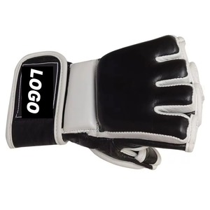 Custom Logo Black MMA Gloves White Piping Grappling Mitts Professional Martial Arts Sparring Training <b>Open</b> Palm Boxing Gloves - Product Image 3