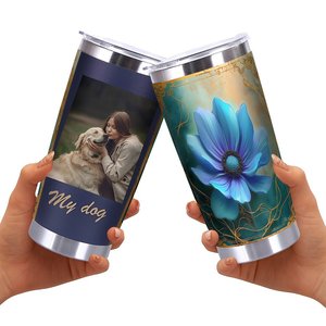 Stainless Steel Tumbler 20oz Double Wall Insulated Cup With Blue Flower Design For <b>Coffee</b> Tea Travel - Product Image 2