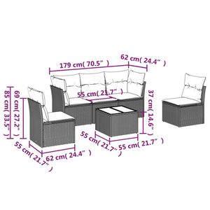 Juego de sofás de patio de ratán sintético gris de 6 piezas con cojines, muebles duraderos para exteriores - Product Image 3