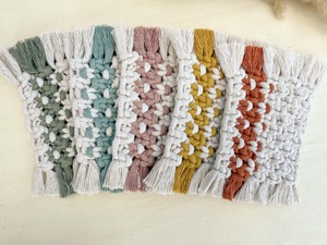 Stylish Multicolored Rectangular Macrame Coasters Set Handmade Cotton Drink <b>Mats</b> Suitable for Table Protection From india - Product Image 1