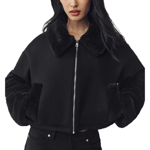 New <b>Women's</b> Wool Blend Bomber <b>Jacket</b> Oversized <b>Zip</b> <b>Up</b> Winter Coat Premium Streetwear Outerwear Rib Knit Trim custom manufacturer - Product Image 1