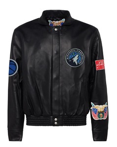 เสื้อแจ็คเก็ตหนังแท้ Minnesota Timberwolves สีดำ - Product Image 1