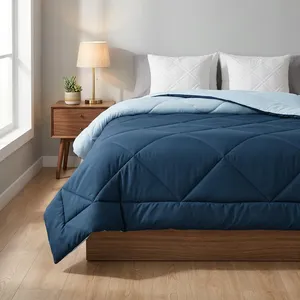 Cozy Blue Grey Microfiber Winter Comforter 90 GSM Lightweight Breathable Eco-Friendly Dry Clean Bedroom <b>Bedding</b> for Guest Rooms - Product Image 4
