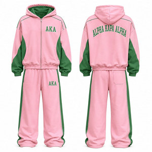 Conjunto Deportivo Rosa y Verde para Mujer Alpha Kapa Alpha, Sudadera con Capucha y Pantalones Deportivos de Manga Larga, Conjunto Informal con Diseño de Letras - Product Image 4