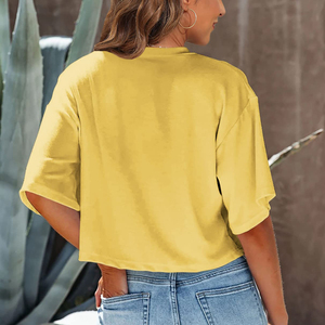 T-shirt court sans coutures pour femme, tissu compressif haute élasticité pour le sport et le fitness, respirant et anti-humidité, vêtements de sport. - Product Image 2