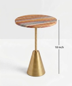 Mesa de Centro Moderna con Tapa Redonda de Madera y Base de Latón, Mueble Decorativo para Sala de Estar Contemporánea - Product Image 3