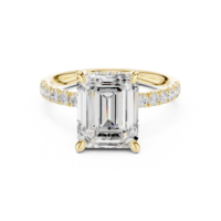 Bague de fiançailles pour femme en or rose avec diamant taille Asscher, sertissage pavé, style classique