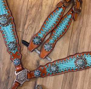 Conjunto de Brida y Pechopetral de Lujo para Caballo Estilo Western, Cuero de Primera Calidad con Pedrería, Hecho a Mano, Personalizado para Equitación - Product Image 2