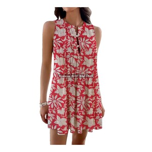 เสื้อพิมพ์ลายแขนกุดผ้าฝ้ายพิมพ์ลายบล็อก Jaipur ที่สวยงามขนาดฟรีไซส์ - Product Image 3