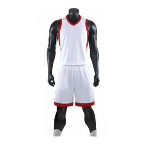 Uniforme de basket-ball personnalisé pour hommes, blanc et rouge, maillot sublimé, short, tissu respirant, sans manches, taille élastique, vêtements de sport pour adultes - Product Image 2