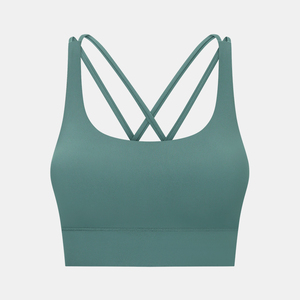 Sujetador deportivo ajustable con tiras cruzadas, de secado rápido, de alta elasticidad, de nailon y elastano, con logo frontal, de alto soporte, cuello en U, para correr, yoga, gimnasio, uso diario. - Product Image 6
