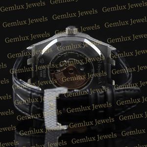 Luxury Wear Pass Diamond Tester Fecha automática Dial negro D VVS Iced Out Moissanite Diamond Black Correa de goma Reloj para hombres - Product Image 6