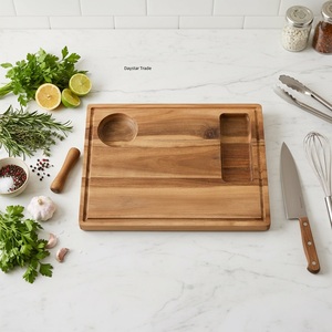 Tabla de cortar de madera natural con ranura para jugos y compartimentos integrados, tabla de cortar multiusos para la preparación de alimentos - Product Image 1