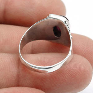 แหวนเงินแท้ 925 ขายดี แหวนแต่งงานคุณภาพดี ประดับพลอยทัวร์มาลีนสีเขียวทรงวงรี ฝังแบบ Bezel สไตล์โบโฮ - Product Image 3