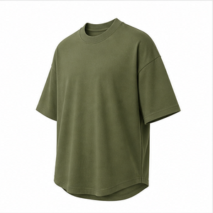 T-shirt à manches courtes et col rond pour homme, en coton modal vert mousse, surdimensionné, personnalisé, MTS-OVR-0020 - Product Image 4