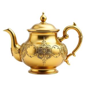 Théière vintage dorée avec couvercle et poignée, pot à eau en métal au design décoratif - Product Image 1