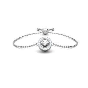 S925 Sterling <b>Silver</b> Dancing CZ Halo Round Pendant Adjustable Bolo Slider <b>Bracelet</b> - Product Image 3