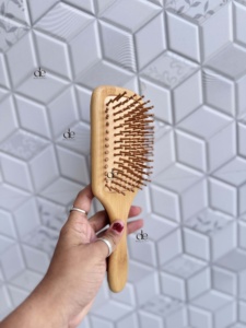 Latest Collection Handmade Hand Tooled Leather Wooden Hair Brush Floral Carving Minimalist Modern Design Rectangle Shape - Product Image 2
