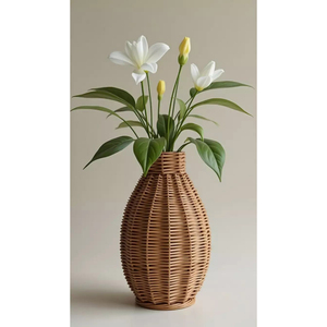 Eco-Friendly Handwoven Boho Home Decor Rustic Tabletop Dried Flower Container Natural <b>Wicker</b> Woven Rattan Flower <b>Vase</b> Low Price - Product Image 1