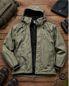 <b>Men's</b> Olive <b>Green</b> Hooded <b>Waterproof</b> Breathable Quick Dry <b>Jacket</b> PU Coated Casual Windbreaker Zipper Closure Regular Fit Front - Product Image 6
