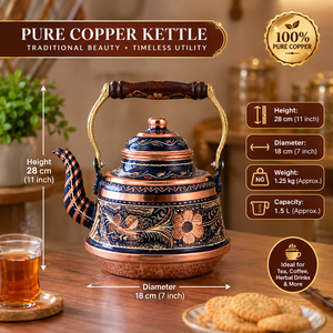 Handmade Turkish Copper <b>Tea</b> Kettle Blue Enamel <b>Tea</b> Pot Pure Copper Wooden Handle Traditional Teapot OEM Wholesale Factory - Product Image 5