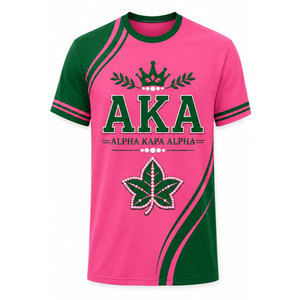 T-shirt décontracté pour homme, col rond, coupe classique, manches courtes, rose et vert, imprimé, design personnalisé, style grec, pour sororité AKA - Product Image 2