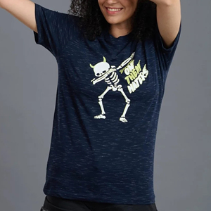 Women's <b>Navy</b> Blue Skeleton Printed Crew Neck Short Sleeve T-Shirt Casual Regular Fit 100% Cotton Jersey Breathable Eco-Friendly - Product Image 3