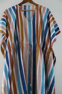 Boho Multicolor Striped Cotton <b>Kaftan</b> <b>Dress</b> Summer Lounge Maxi Caftan - Product Image 3