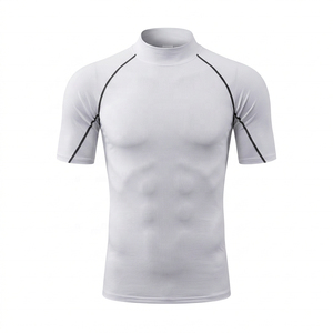Men's White Short Sleeve Rash Guard Quick Dry Polyester <b>Compression</b> <b>Shirt</b> - Product Image 1
