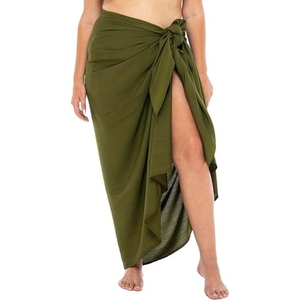 Womens Plus Size <b>Sarong</b> Swimsuit Cover Up Solid Beach Wear Bikini Wrap Skirt with Coconut Clip - Product Image 2